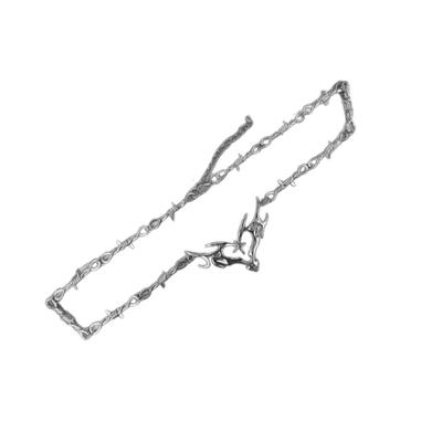 Hollow Heart Necklace Pendant Neckwear Jewelry Featuring Thorn And Flame Design For Rebellious Fashion Music Festival