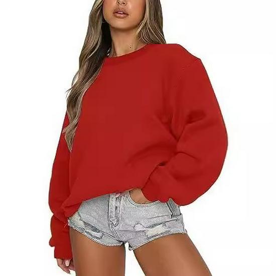 2024 European & American Women's Casual Solid Color Round Neck Loose Hoodie