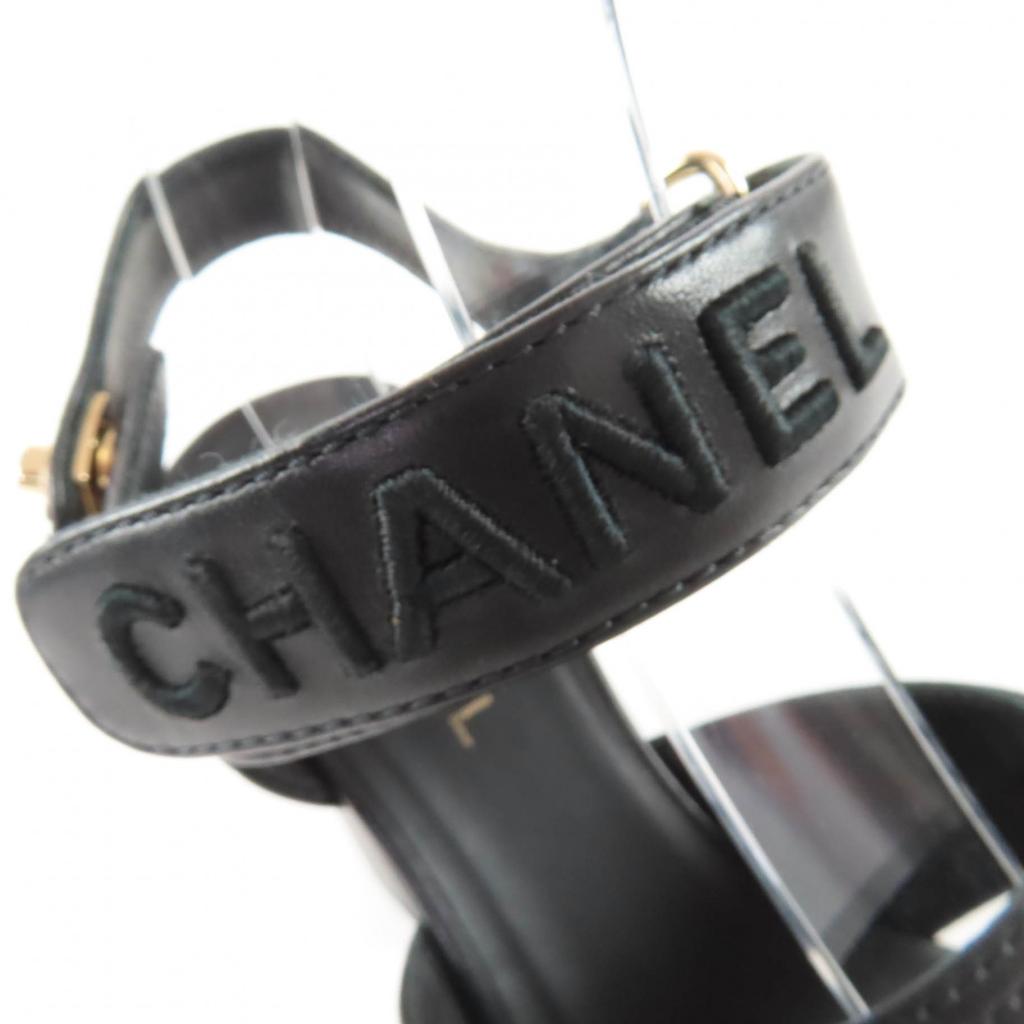 Great CHANEL Sandals COCO Mark Turn Lock Leather black leather Women 37 G37387 Used