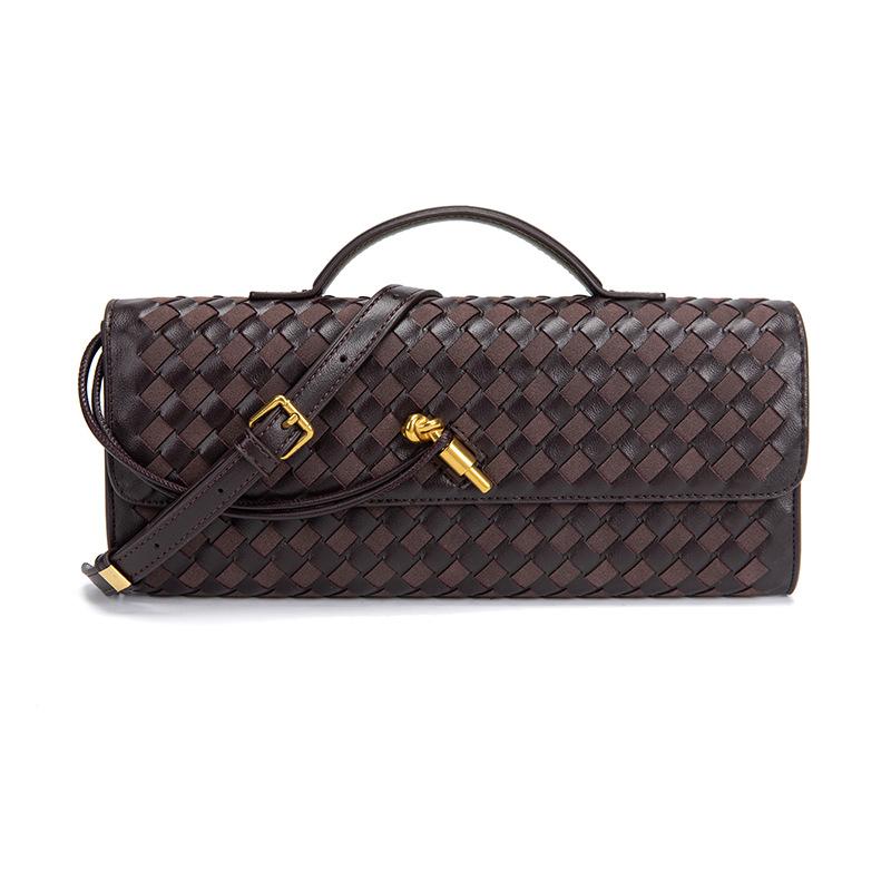 Trendy Spring And Summer Woven Soft Leather Dinner Bag Medieval Baguette Bag Organ Bag Horizontal Portable Messenger Bag