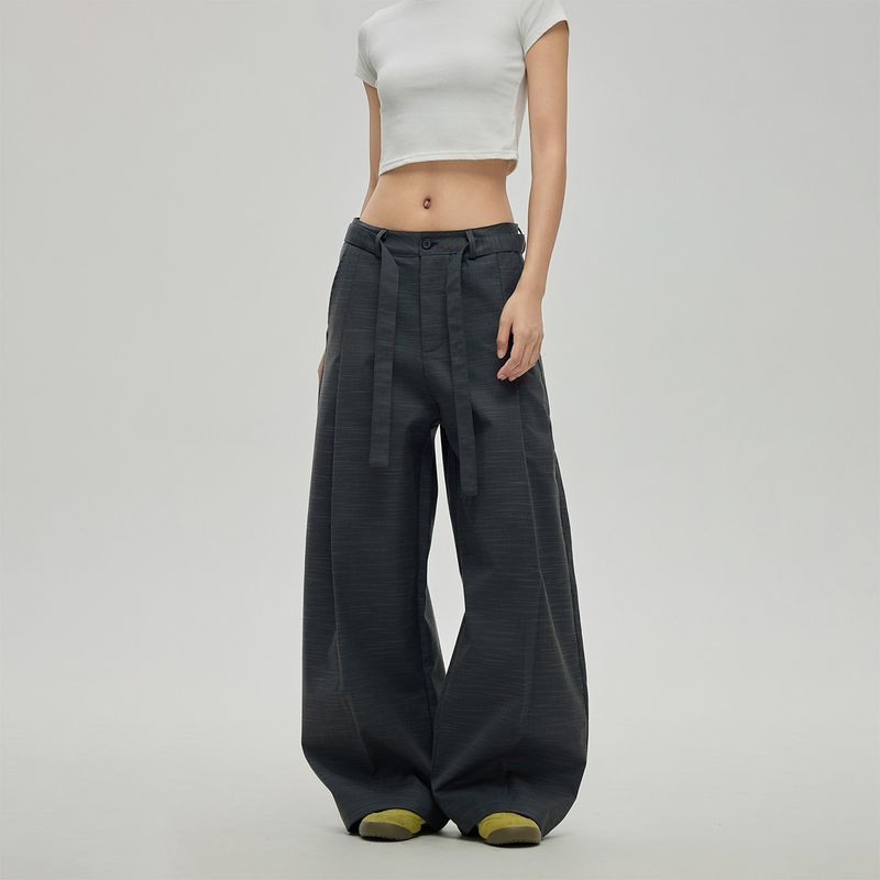 Black of Exit American High Street Style Solid Color Loose Wide-Leg Floor-Length Pants Autumn and Winter New Lace-Up Casual Pants