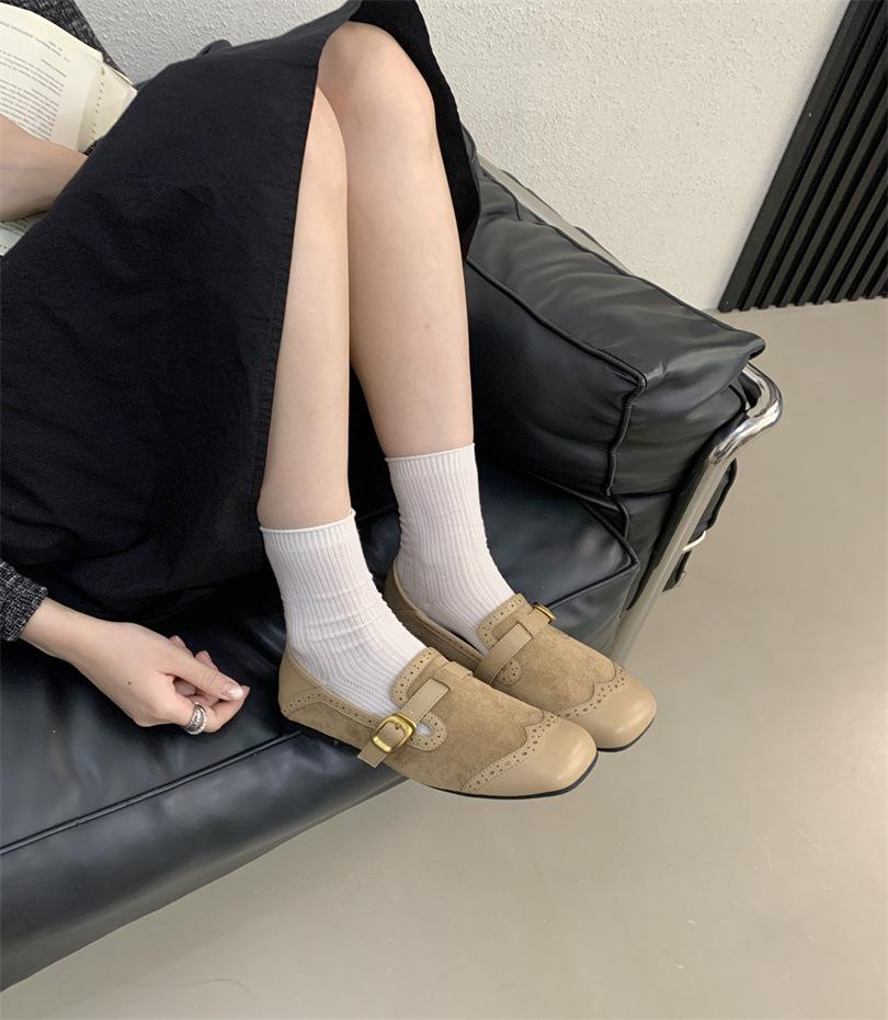 

Французский вечерний ветер светлый рот туфли-лодочки женские толстый каблук 2025 осень новые корейская версия маленькие кожаные туфли ретро средний каблук туфли Мэри Джейн 39 хаки
