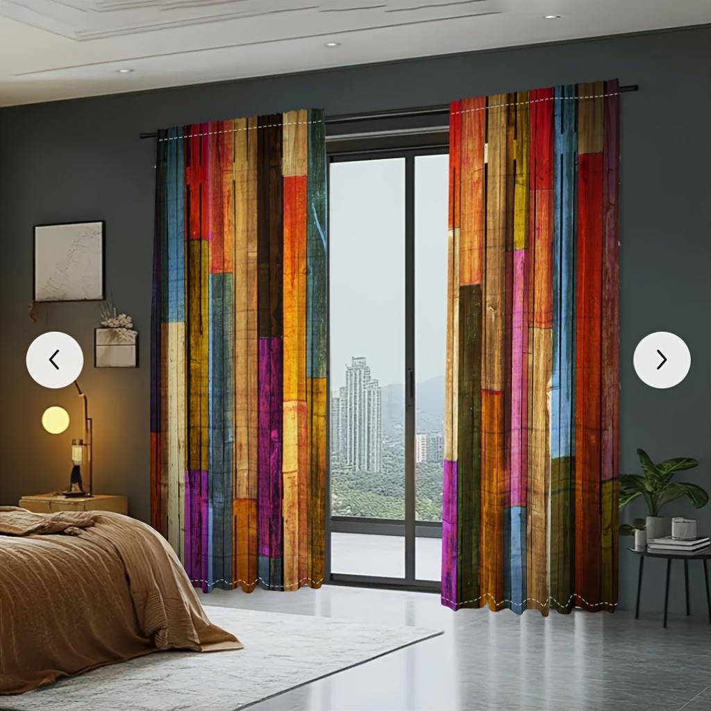 Of Retro Wooden Board Printed Curtains, 30*65, Bedroom and Living Room, Home Decoration, Room Decoration