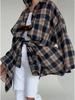 Plaid Turn-Down Collar Loose Long-Sleeve Women's Shirt for Spring/Autumn 2025