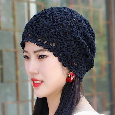 Women's Handmade Crochet Hat Spring Autumn Single Layer Woven Flower Slouchy Hat Classic Retro Wool Hat Hollow Knitted Hat
