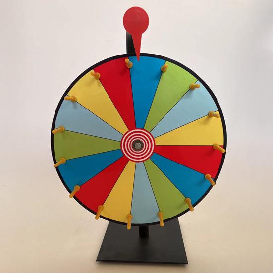 12-Inch Rainbow Prize Wheel with Eraser Pen 15 Slots Dry Erase Spinning Wheel with Stand DIY Fortune Spinner Tabletop Roulette Party Board Game Props