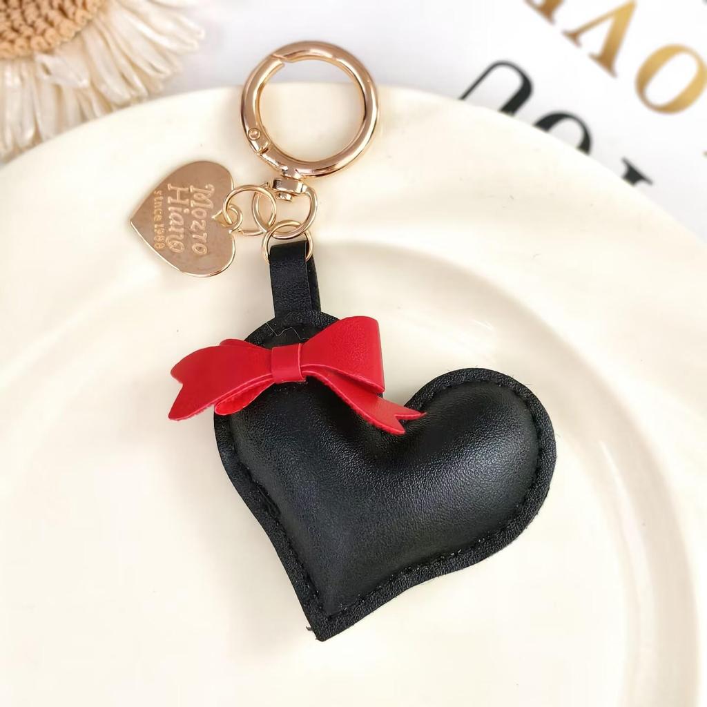 Handmade Bow & Leather Heart Pendant Keychain Lanyard