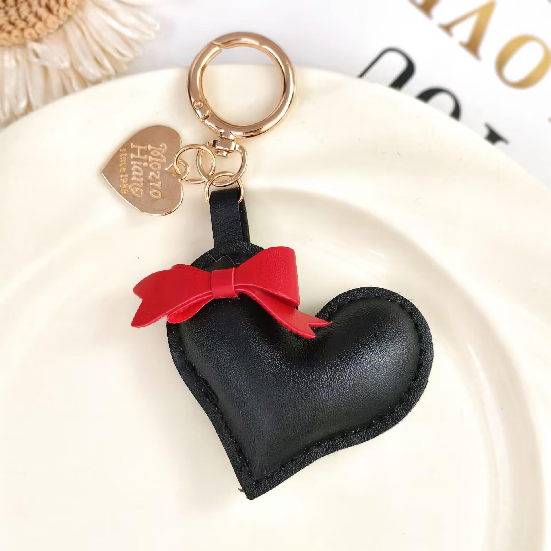 

Handmade Bow & Leather Heart Pendant Keychain Lanyard