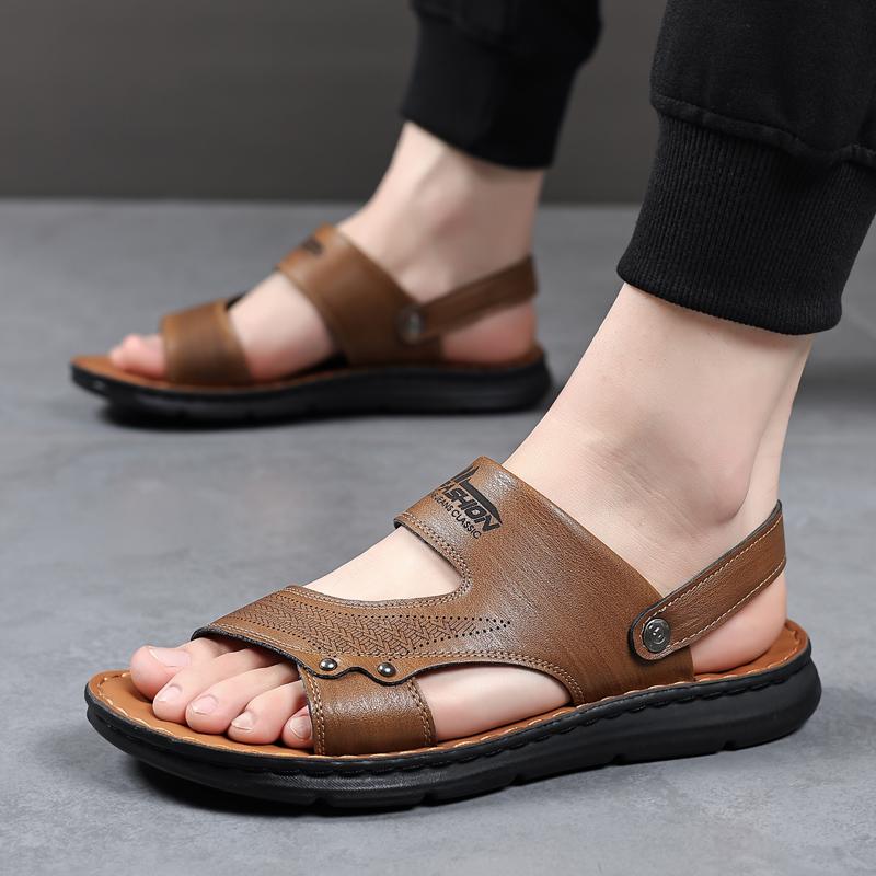 Fashion Casual Sandals for Men 2025 Summer Super Fiber Leather Casual Beach Shoes with Latex Pads for Outer Wear Non Slip