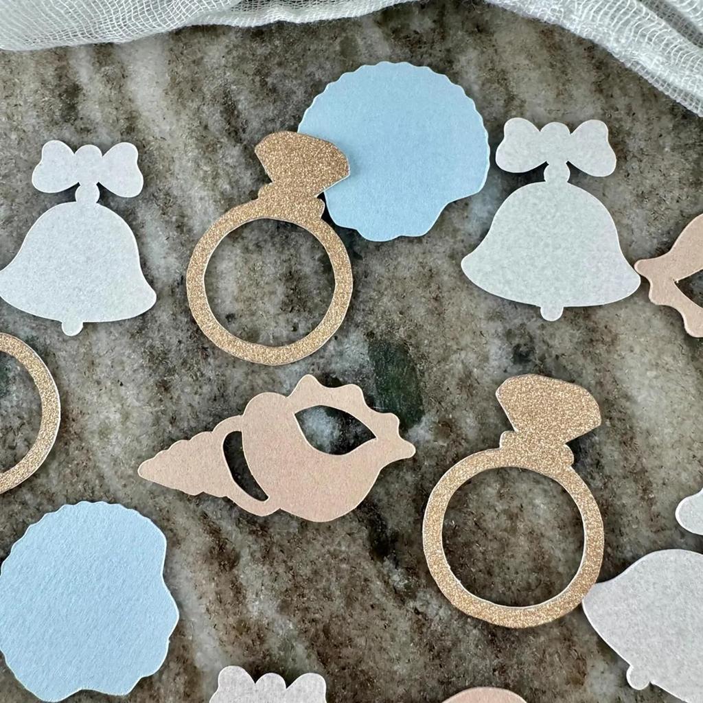 100PCS Seashells and Wedding Bells Confetti,Bachelorette Table Decoration for Ocean Themed Party Decor,Under The Sea Party Supplies