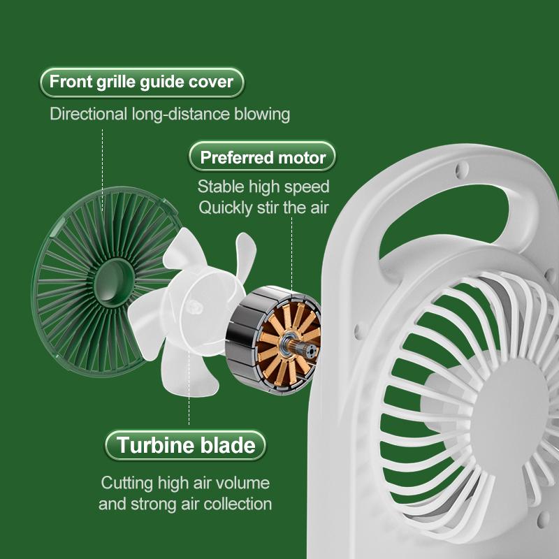 Desktop Fan With Three Air Outlets Usb Charging Adjustable High Wind Power Convenient Cooling Equipment For Outdoor Camping