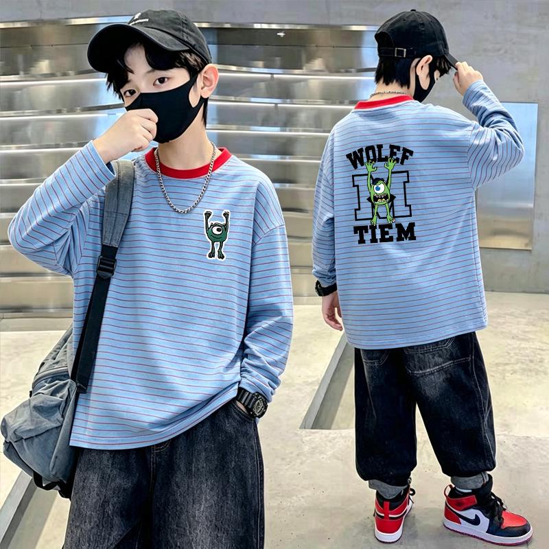 Boys' Korean Striped Long Sleeve T-shirt, Versatile Spring/Autumn Base Layer, Ages 6-12