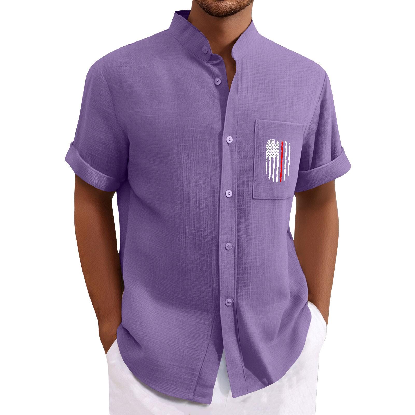 

Мужская повседневная свободная рубашка с короткими рукавами и модным верхом XL фиолетовый