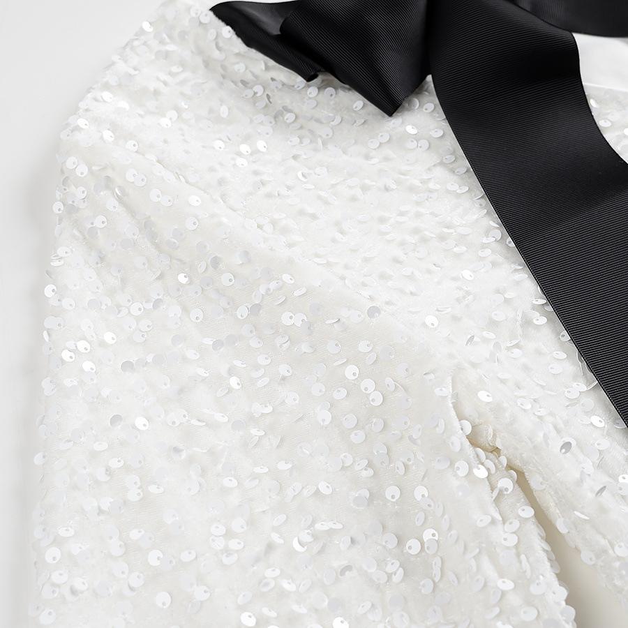 Spring 2025 Women's European & American Street Fashion Bow Sequin A-Line Dress