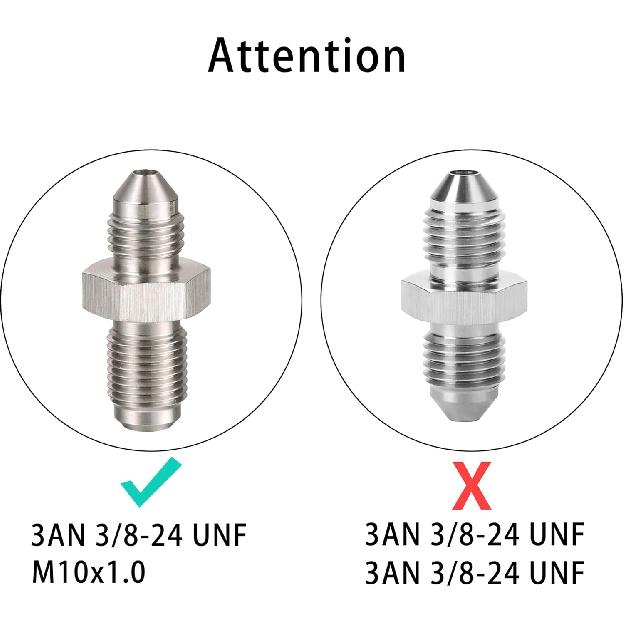 3AN Male to M10x1.0 Male Inverted Flare Stainless Steel Brake Adapter Fitting Connector(4pcs)