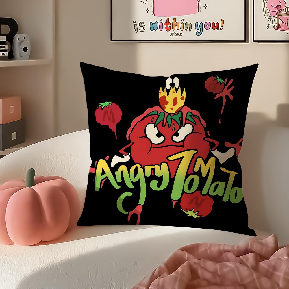 

Funny Cartoon Character Angry TTomato Cushion Cover Pillowcase Short Plush Invisible zipper Room Sofa Cushion Cover 30X30cm