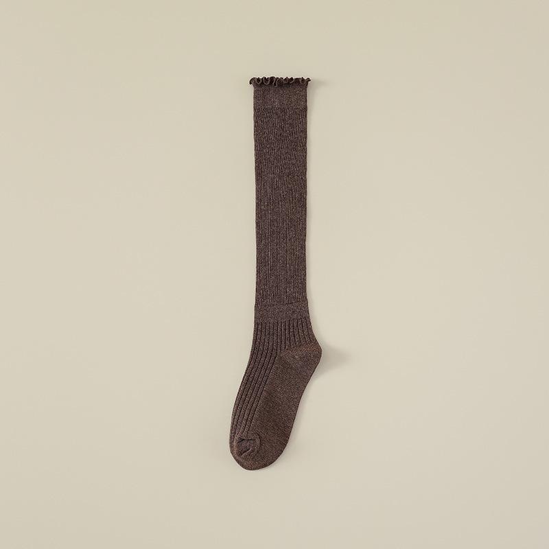 Ladies Spring and Autumn Everything Skinny Leg Wooden Ear Lace Calf Pile Socks