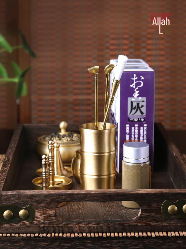 Brass Incense Ceremony Set: Seal Tools, Ash Press, Incense Powder, Burner, Shovel, Spoon, Stamp.