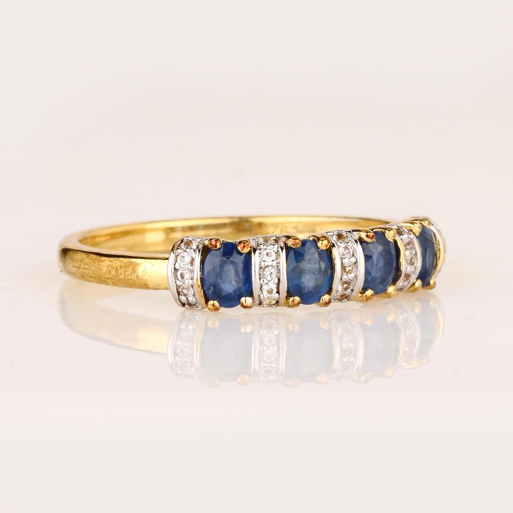 Anello Zaffiro Blu e Topazio Bianco Argento Sterling 925 Placcato Oro Gioiello Raffinato Regalo per Lei