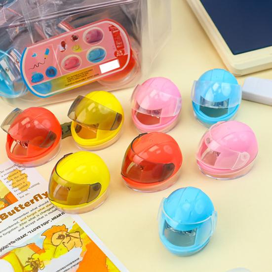12Pcs Pencil Sharpener with Stainless Steel Blade Double Hole Pencil Sharpener for Thick Thin Pencils Creative Helmet Shape Fun Stationery Sharpener