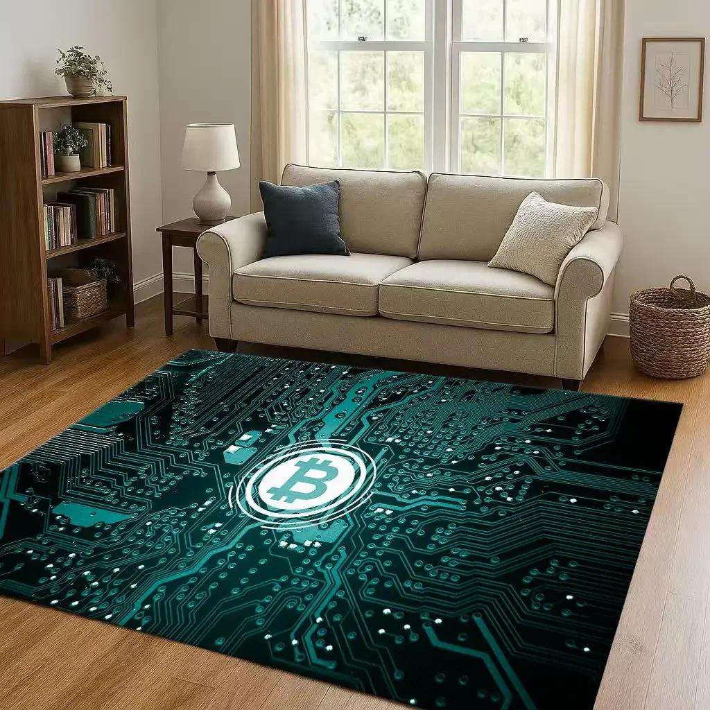 HD Rich BTC Bitcoin Circuit Board Art Cartoon Living Room Non-Slip Area Rug Carpet for Bedroom Playroom Sofa,Home Decor Doormat