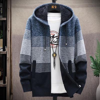 Herren Plus Size Fleece Verdickt Kapuzen Offener Strickjacke Pullover Lässige Oberbekleidung