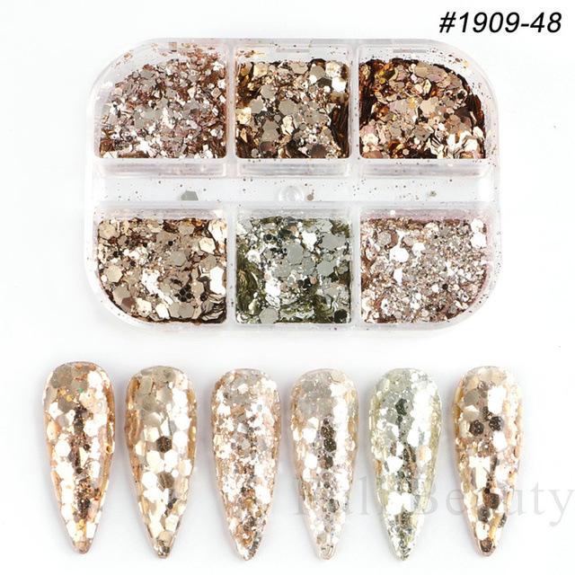 6 Colors Nail Art Glitter Powder Set Irregular Sequins Sparkles Manicure Decoration Supplies