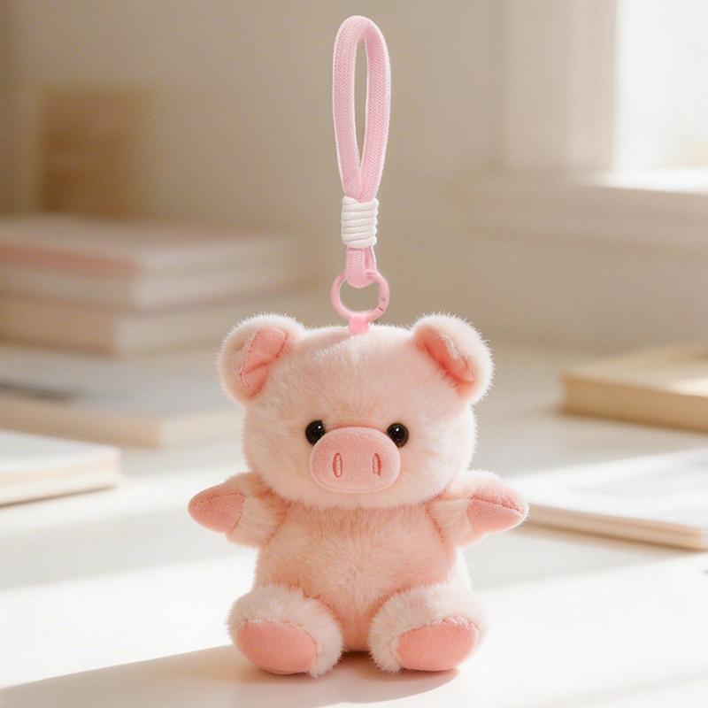 Three Plush Keychain Animals Fox Pig Deer Orange Pink Brown Color Soft Faux Fur Scented Pendant Cuddly Lanyard Collection