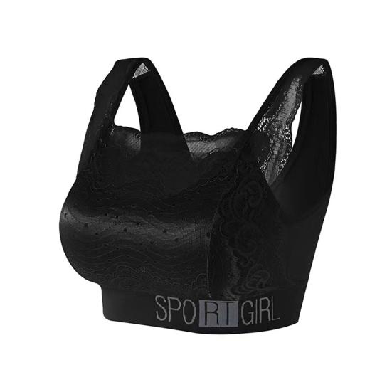 

Женская мода, дышащие широкие бретели, V-образный, с красивой спинкой, антипровисающий спортивный бюстгальтер с мягкой подкладкой, кружевной бесшовный беспроводной бюстгальтер пуш-ап с милой строчкой L чёрный