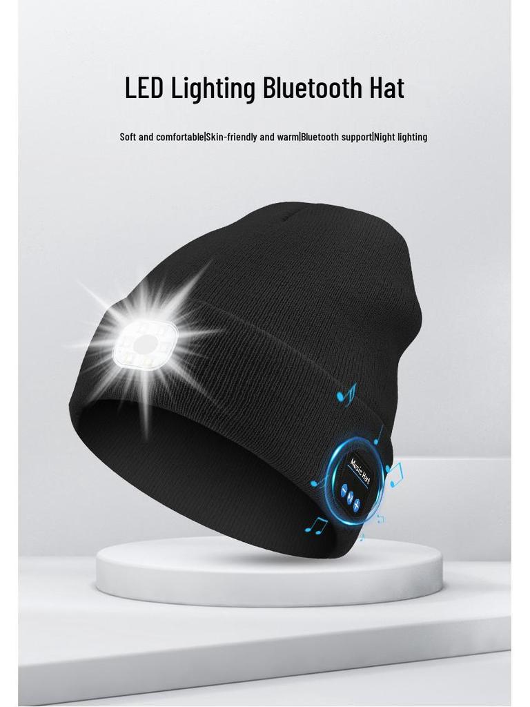 Luminous LED Headlamp Music Hat with Wireless Bluetooth Earphones for Night Running & Fishing