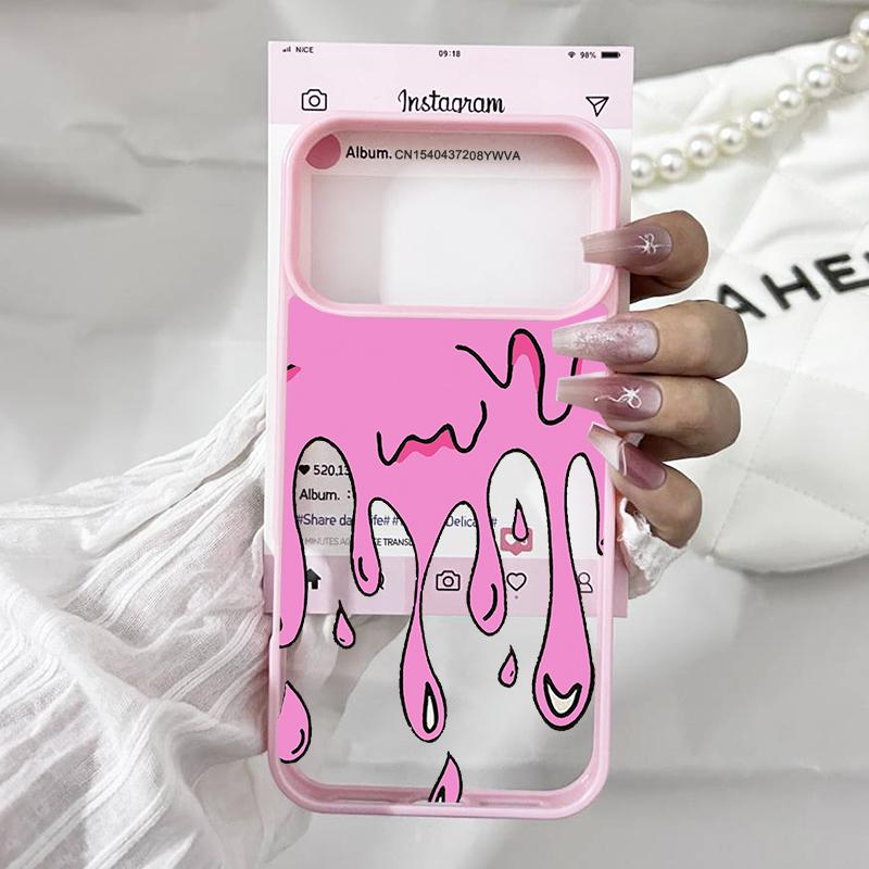 Pink Ice Cream Fluttering Phone Case For iPhone 17 Air 16 Pro Max 15 14 13 12 11 XS 8 7Plus Candy Color Clear Hard Cover Fundas