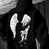 Angel Wings Printed Autumn Winter Men's Fleece Windproof Warm Cotton Oversized Hoodie Outdoor Commuter Men's High Elastic Top