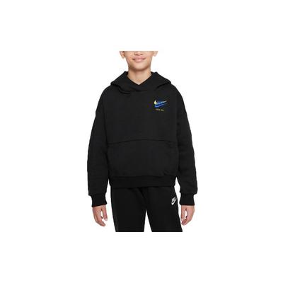 Nike Solid Color Hooded Long Sleeve Sweatshirt Kids Tops Black DX5142-010