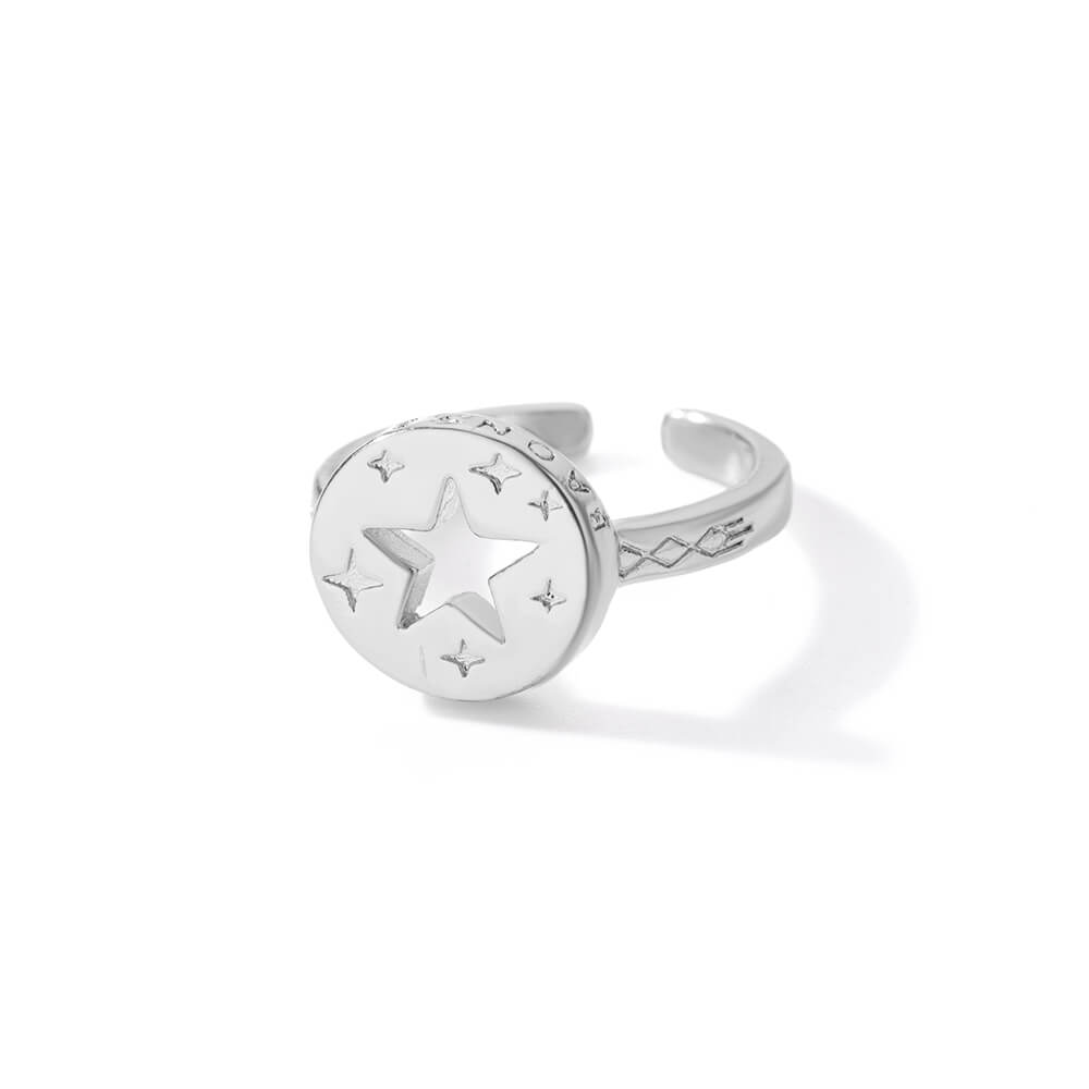 Hollow Little Star Stainless Steel Rings Women Gold Color Open Ring Aesthetic Waterproof Charm Jewelry Wedding Party Accessories