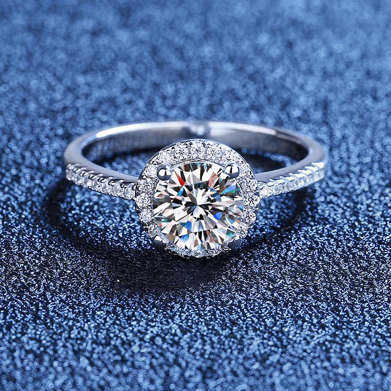 Color Real Moissanite Diamond Round Ring Pure 925 Sterling Silver for Women Wedding Fine Jewelry