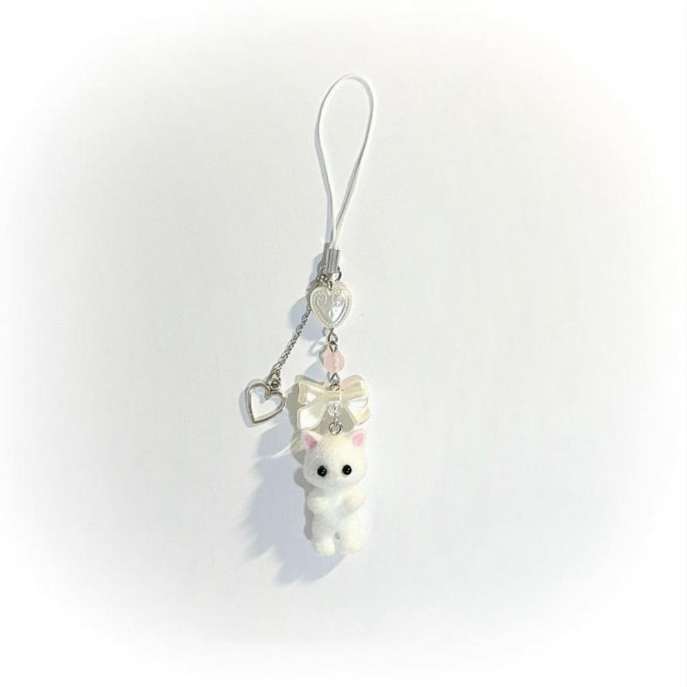 Phone Strap Furry Kitten Keychain Bag Pendant Y2k Bowknot Keyring Cat Bow Keychain  Phone Lanyard