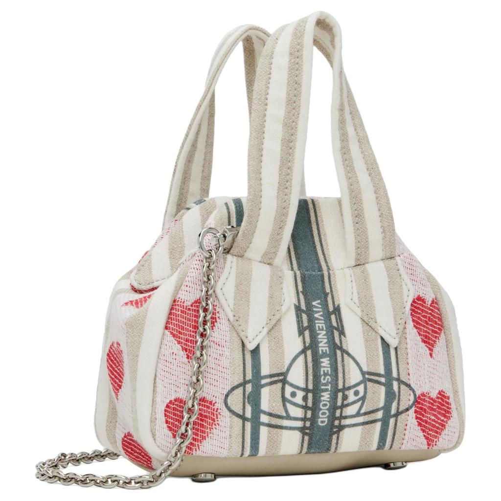 VIVIENNE WESTWOOD Silver Metal Accessories Fabric Shoulder Tote Bag Women Bags White 4703000BWW0148C301