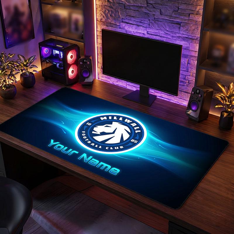 Millwall FC Custom Large Mouse Pad, Personalized Name Text Print, Football Logo Non‑Slip Desk Mat Gaming Gift