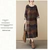 Artistic Temperament Cotton Linen Round Neck Long Sleeve Casual Dress for Women