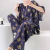 1011 new short-sleeved cotton and silk pajamas for women's summer thin printing loose and relaxed loungewear suit