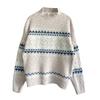 Winter Women Christmas Sweater Half-high Collar Color Matching Snowflake Pattern Long Sleeve Knitwear Thick
