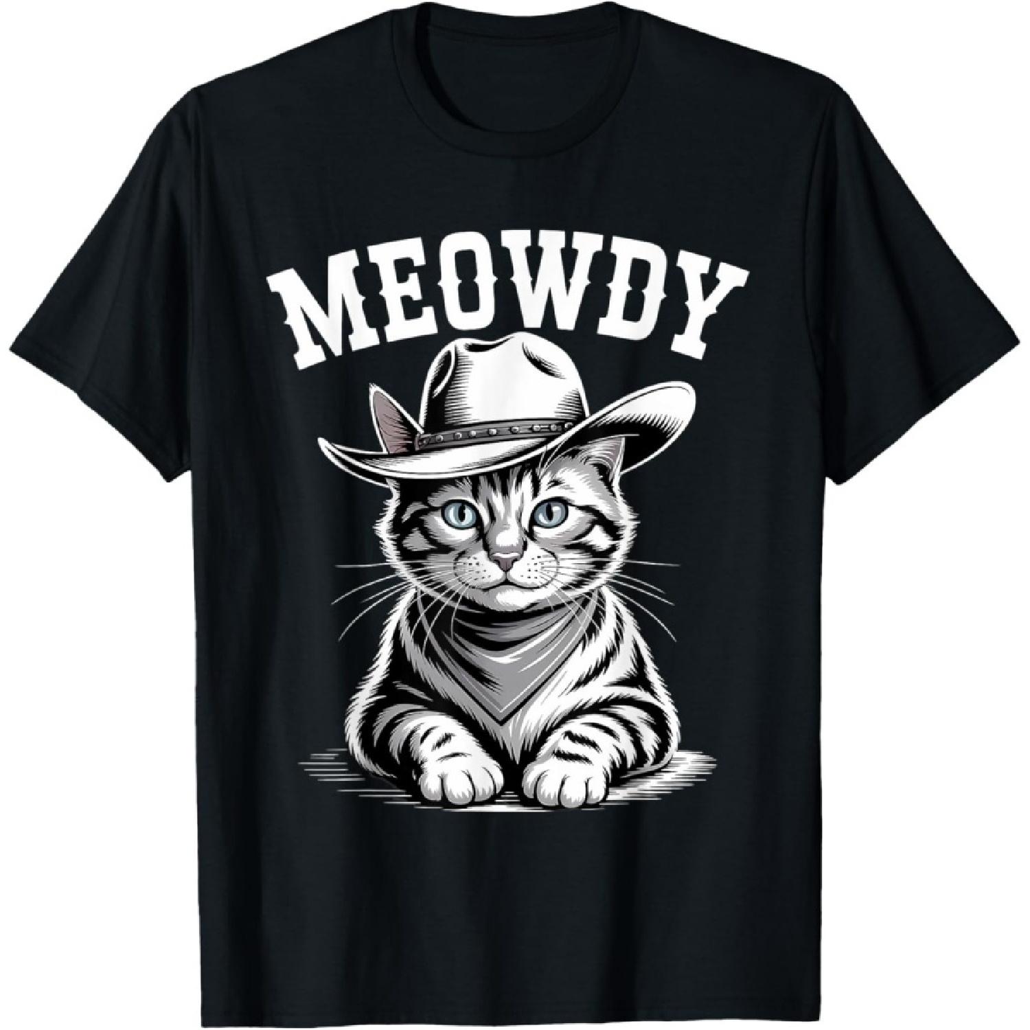 Meowdy Cat Country Western Vintage Funny Cowboy Cat T-Shirt S