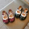 Herbstmädchen Mary Janes Rüschen Schleife Schwarz Weinrot Kinder Lederschuhe Flach Süß Niedlich Flexibel Kinder Flachschuh 21-35