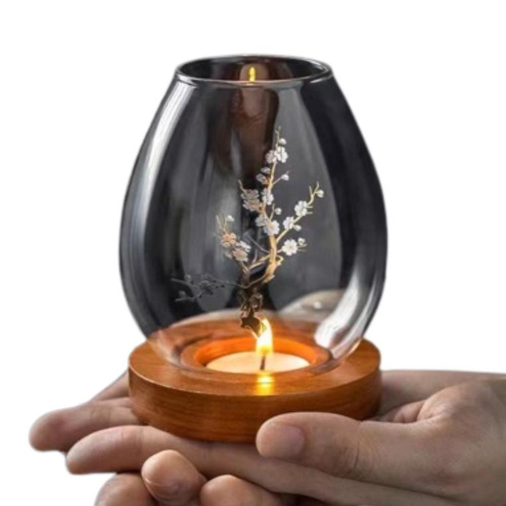 Glass Candlesticks with Cup Cover Round Table Decoration Ornaments Windproof Candle Holders  Home