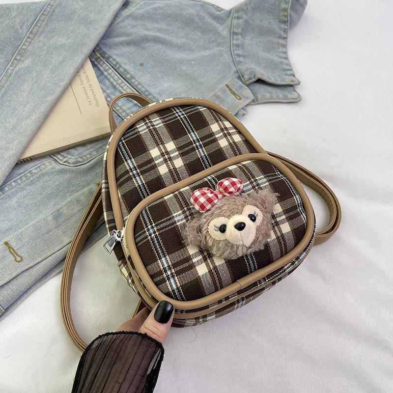 Shelliemay Duffy Simple Plaid Canvas Backpack With Breathable Fabric For College And Casual Outings