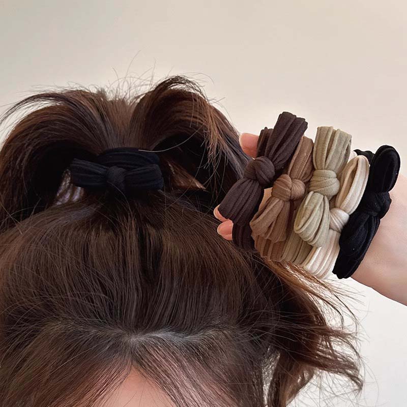 5 Stück/Set Schleifen-Scrunchies Haarseil Kinder Einfarbig Ohne Beschädigung Elastischer Pferdeschwanzhalter Gummiband Kleinkind Mädchen Kopfschmuck