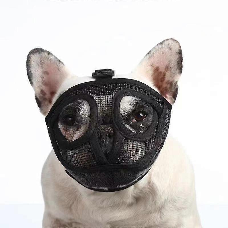 French Dou Ying Dou Pet Dog Muzzle, Short Nose Dog Muzzle, Bulldog Anti-Bite Anti-chaos Eating Mask (Black)