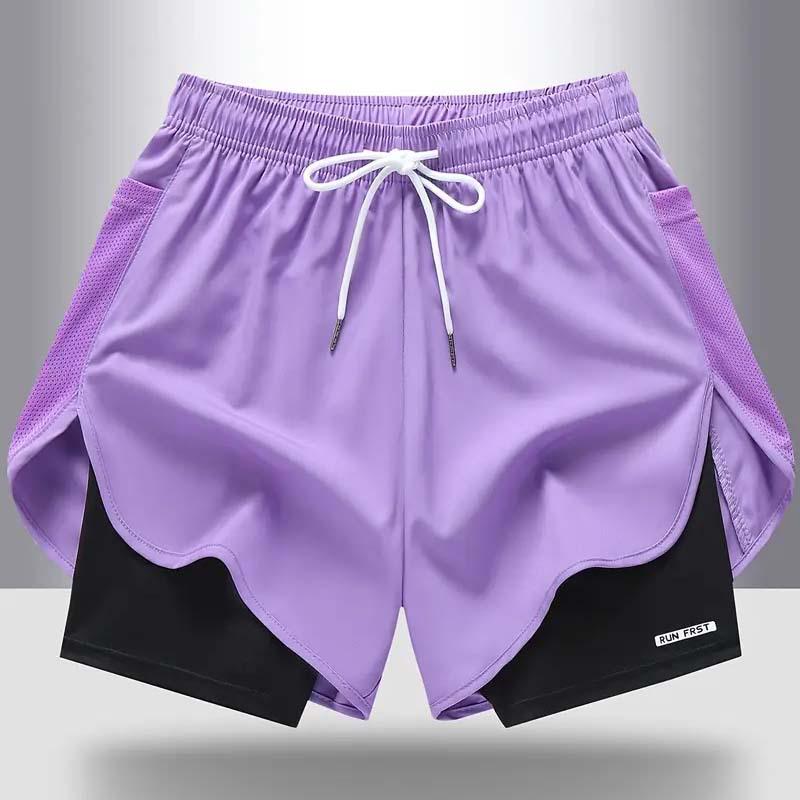 Women's Summer Quick-Dry Breathable Yoga Shorts with Faux Two-Piece Design