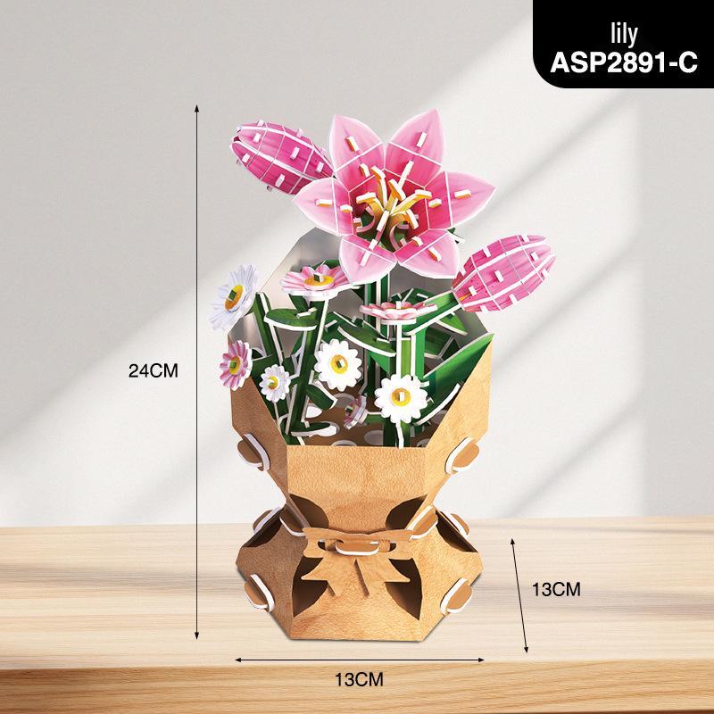 3D Jigsaw Puzzle Flower World - Intermediate Level Educational Toy for Youth, Color Box Packaging