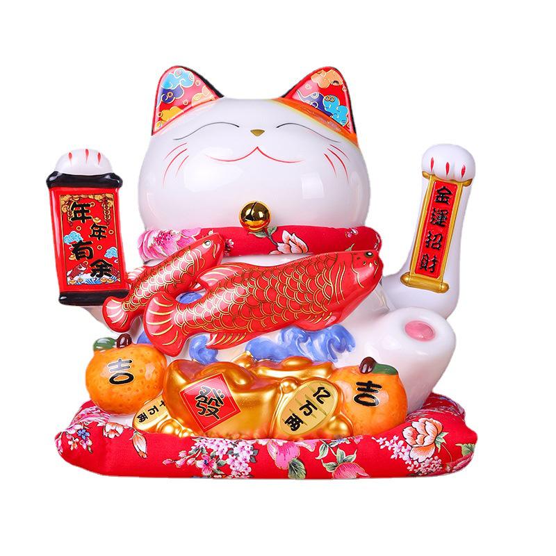 Ceramic Waving Fortune Cat Figurine for Home or Shop Decor